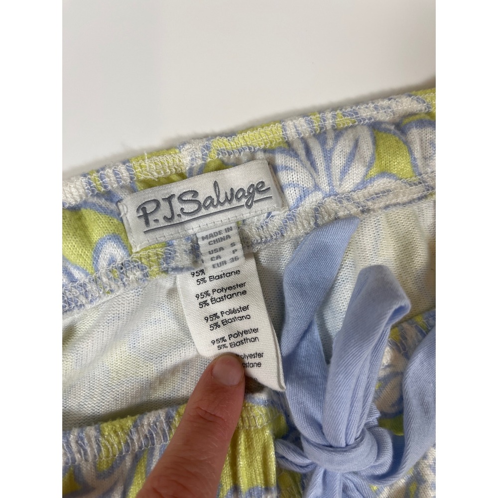 PJ Salvage Beautiful Life Pajama Set Lime Green Blue Floral Wide Leg Pant Sz S - Picture 8 of 13